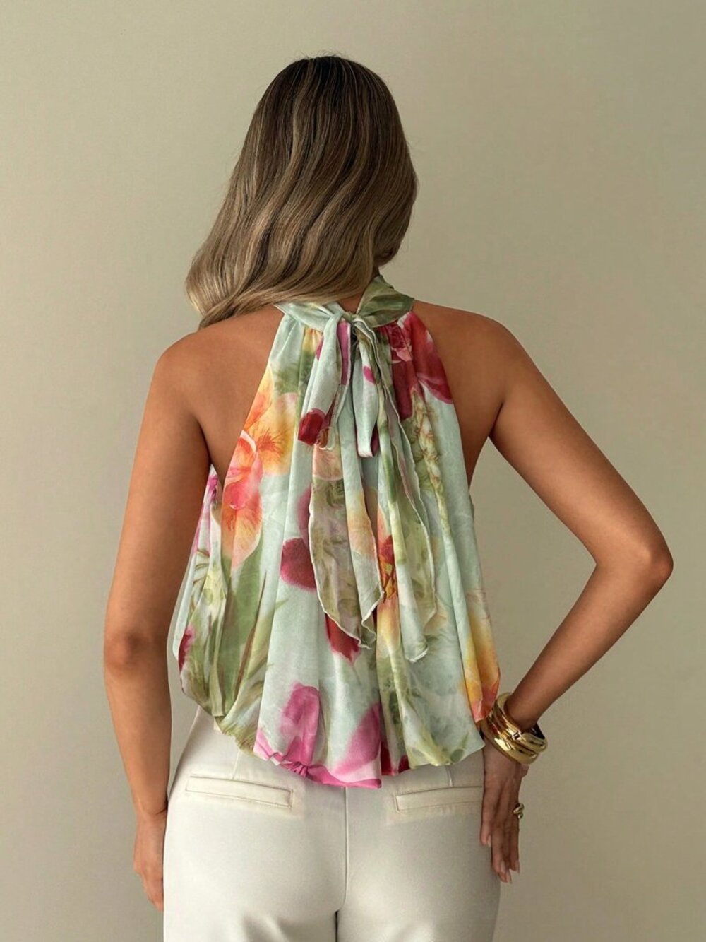 Multicolor Boho Women's Printed Mesh Halter Neck Top - Picture 2 of 6